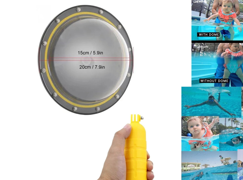 Custodia impermeabile TELESIN 6" Dome Port per EKEN H9 con custodia per obiettivo accessori con Pistola e Presa Subacquea per Fotografia Subacquea
