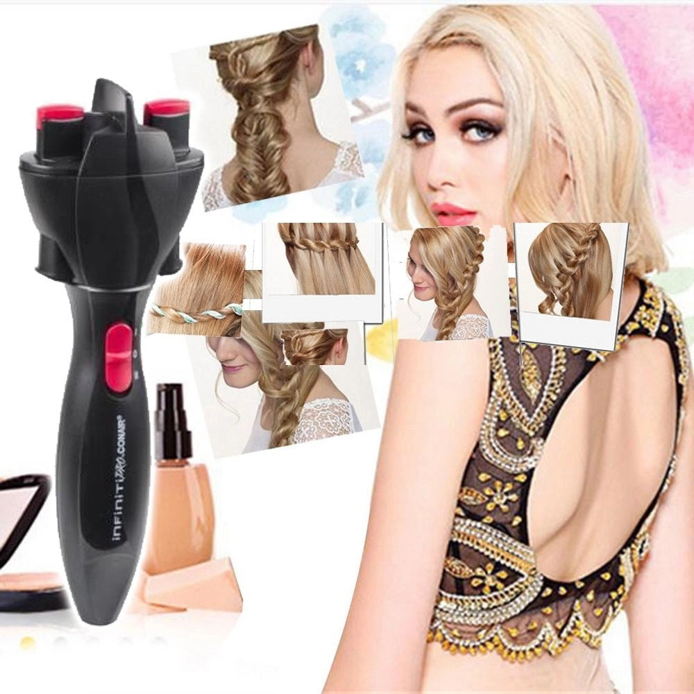 Trade Shop - Piastra Spazzola Rotante Elettrica Quick Twist Capelli Crea Trecce Perfette -
