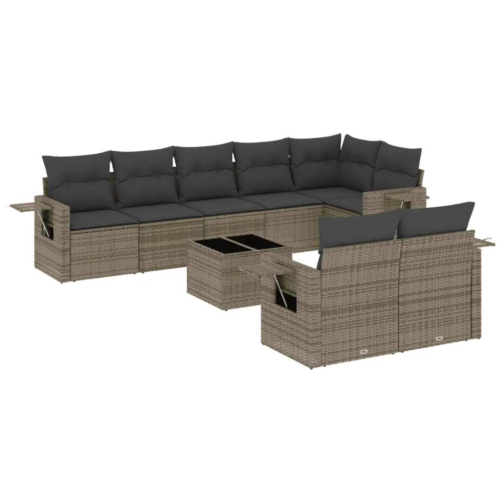 Set Divano da Giardino 9 pz con Cuscini Grigio in Polyrattan 3252767