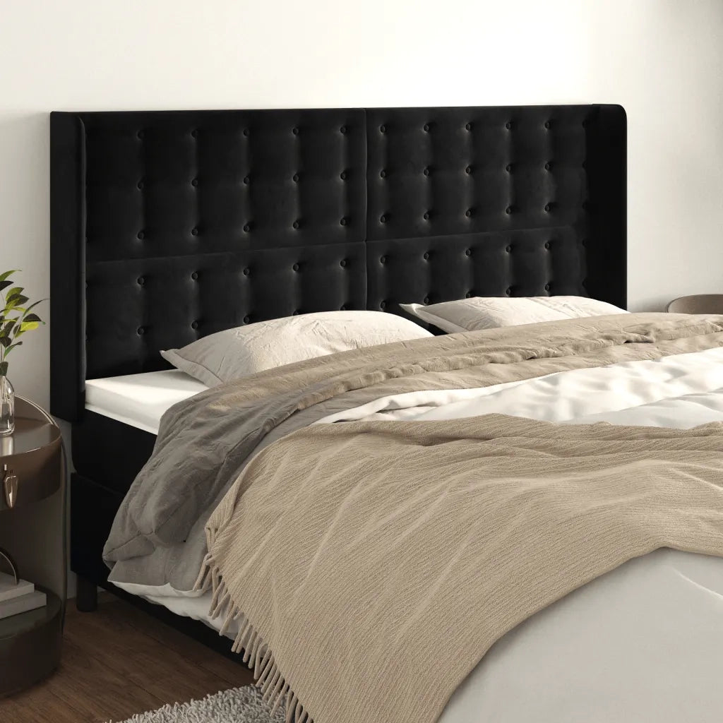 Testiera ad Orecchio-Testata con Orecchie Nera 203x16x118/128 cm in Velluto 319067
