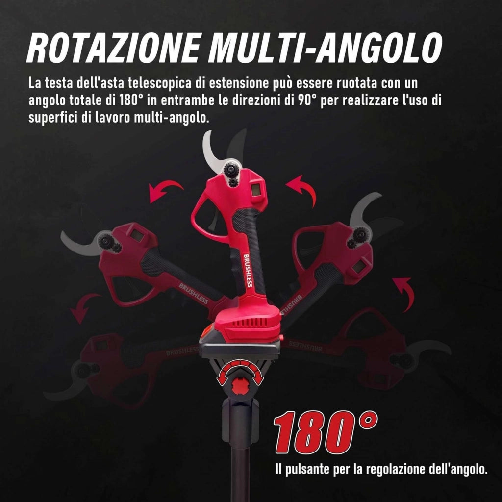 Kit sega elettrica e potatore, sega da potatura e potatore 4 in 1, 21 V, 500 W, 2 batterie, rosso