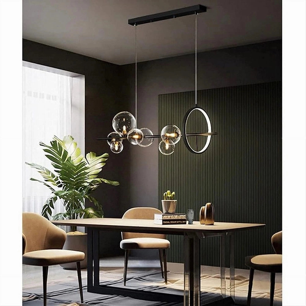 Trade Shop - Lampadario Moderno A Sospensione Nero 7 Sfere G9 Bolle In Vetro Con Cerchio 71676 -