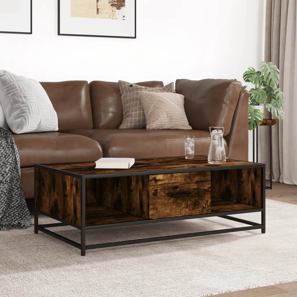 Tavolino-Tavolino da soggiorno-Tavolo Rovere Fumo 100x57x35cm in Legno Multistrato e Metallo