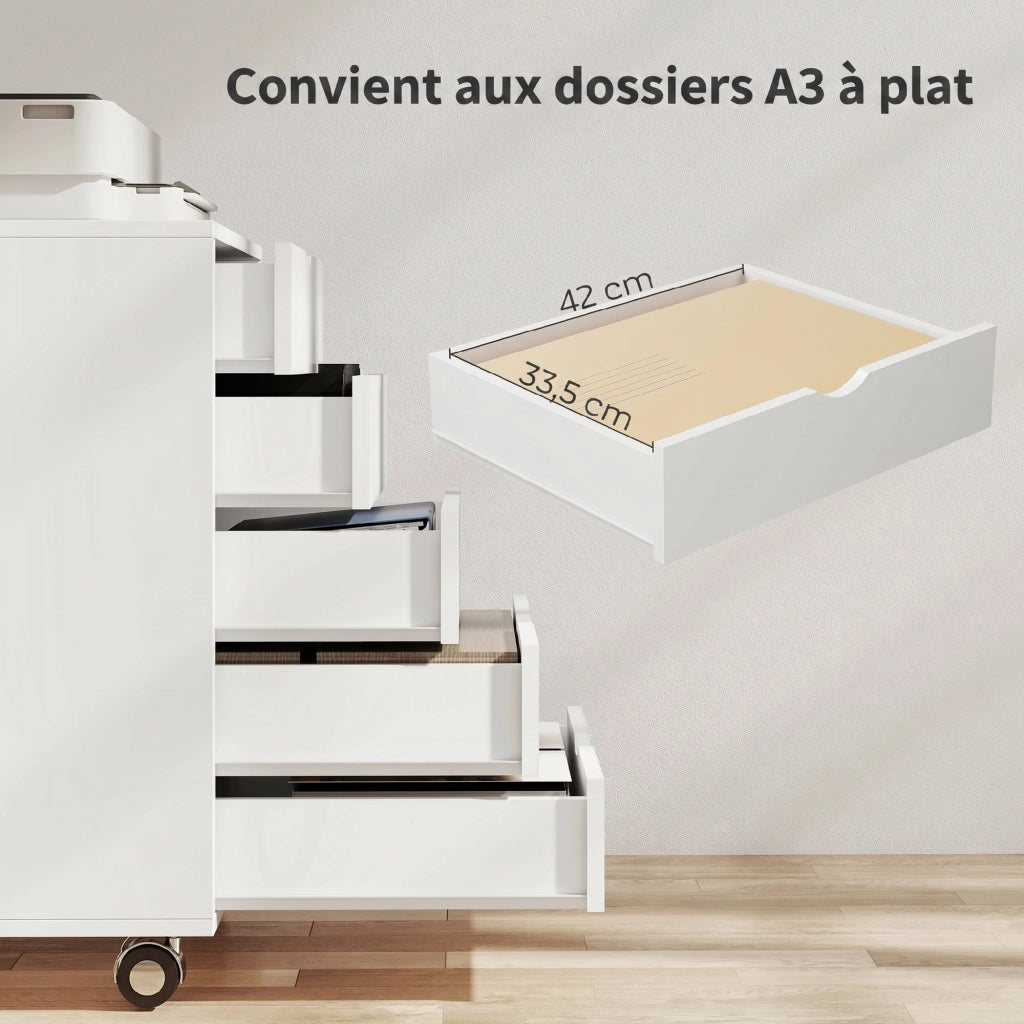 Scrivania con cassetti e ruote ¨C zephmum ¨C 5 cassetti, bianco