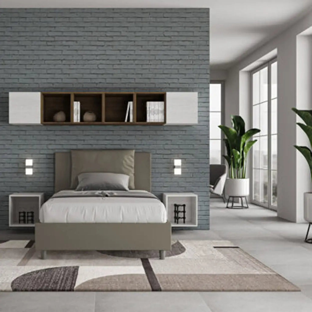 Letto una piazza e mezza contenitore imbottito 120x200 similpelle cappuccino Antea