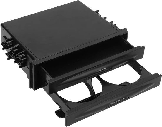 Radio autoraggiungente con contenitore di archiviazione a doppio livello - contenitore multifunzionale - contenitore universale per bicchieri - compatibile con 173x48mm - progetto di risparmio di spazio - contenitore di archiviazione