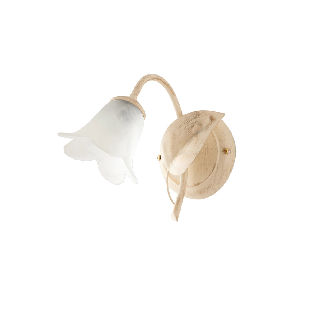 Applique Classico 1 Luce Foglie In Ferro Battuto Vetro Avorio E Oro Serie Limone