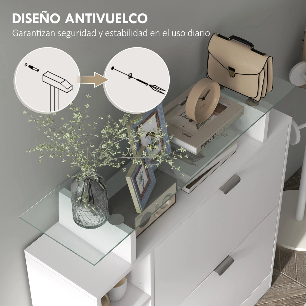 Mobiletto per Scarpe con Cassetti e Ripiani Aggiustabili ¨C Minimal ¨C Bianco 89x25x92 cm
