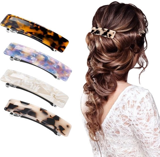 Clip per capelli rettangolare 4 pezzi - Spilla per capelli francese - Materiale cellulosa acetato - Chiusura antiscivolo - Finitura lucida - Clip per capelli.
