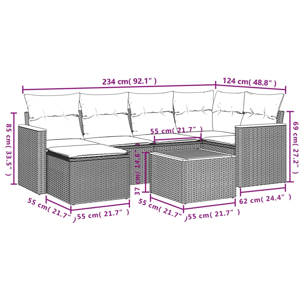 Set Divani da Giardino con Cuscini 7pz Nero Polyrattan 3258583