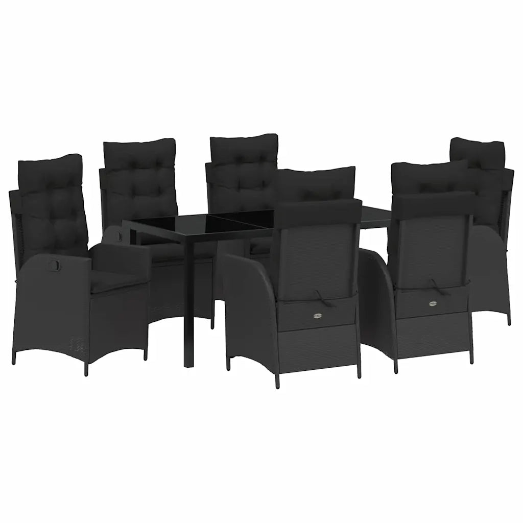 Set da Pranzo per Giardino con cuscino 7 pcs Nero polyrattan