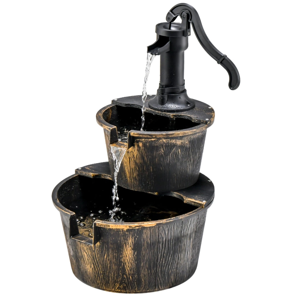 Fontana da giardino a 2 livelli con pompa regolabile ricircolo di acqua, Fontana rustica a cascata Bronzo antico