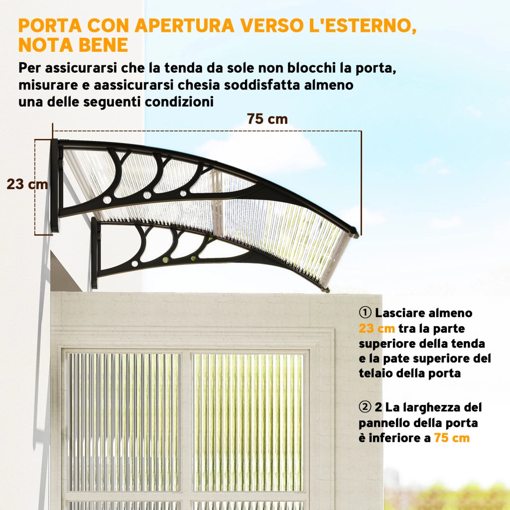 Pensilina da Giardino ¨C Minimal ¨C Alluminio e PC, 75x100x23, Trasparente e Nero