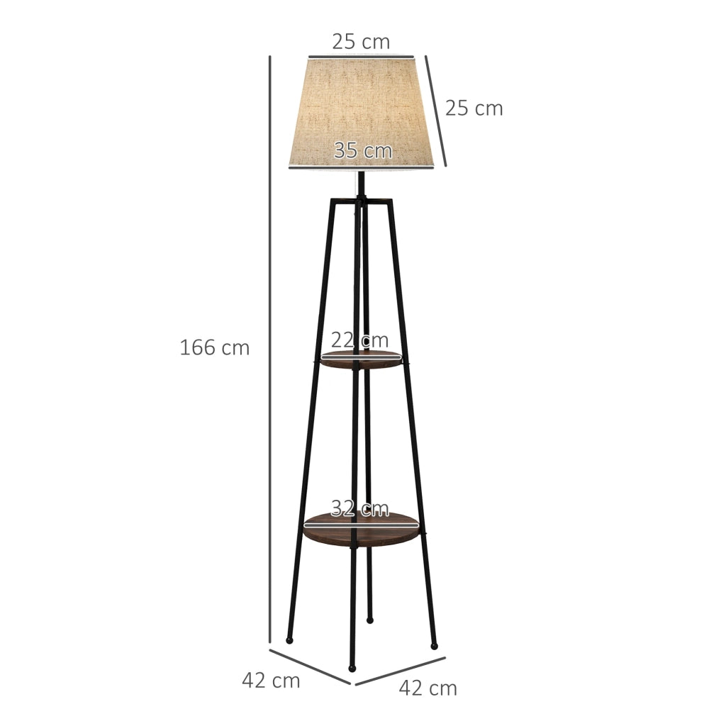 Lampada da Terra Ø42x166 cm in Metallo e MDF Nero e Marrone