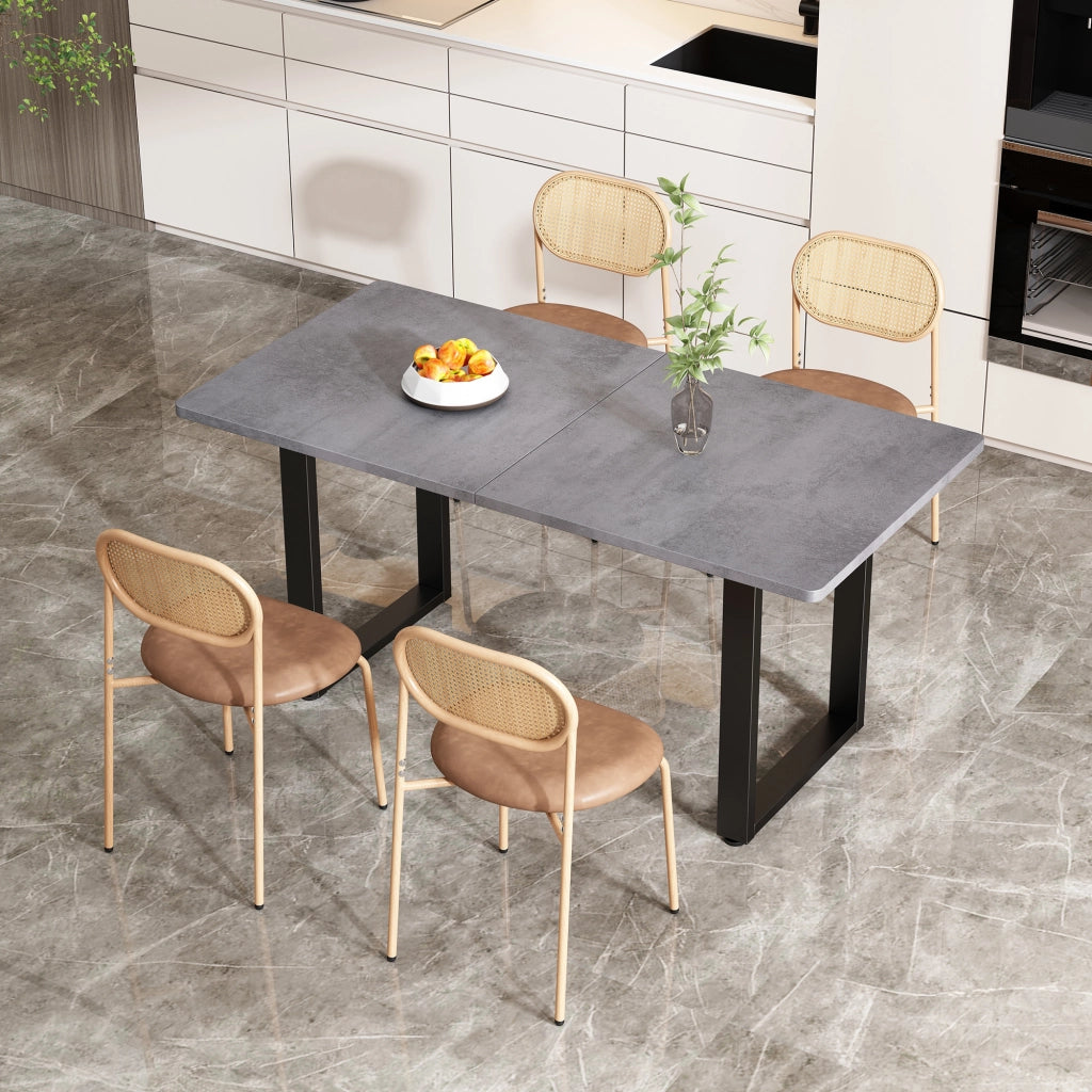 OKWISH Set di 2 Sedie da Pranzo con Schienale Ovale in Rattan, Gambe in Metallo e Seduta Ergonomica, PU Marrone