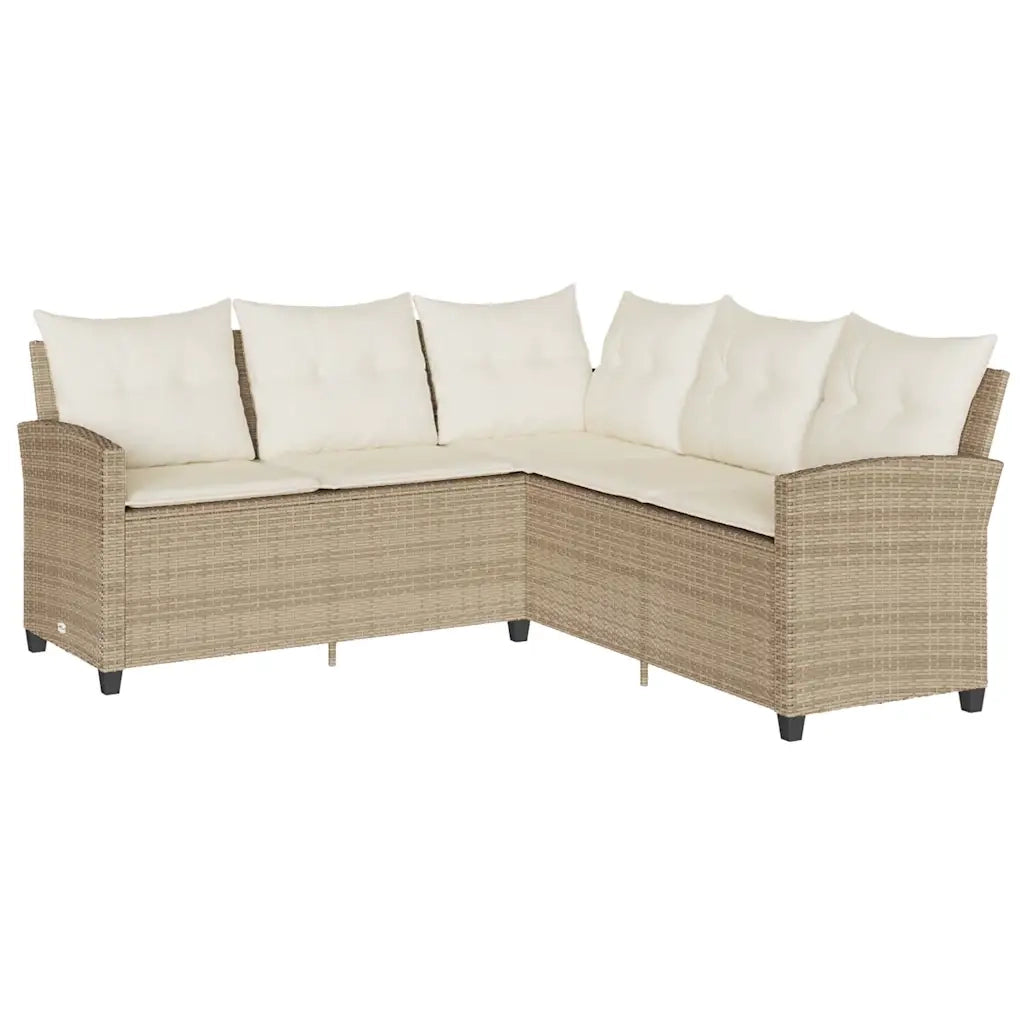 Divano a Forma di L con Cuscini in Polyrattan Beige