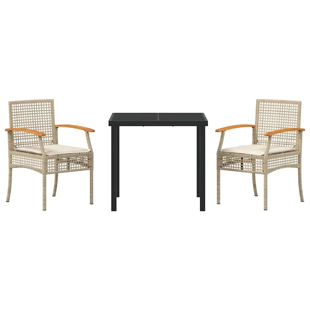 Set da Pranzo per Giardino 3 pcs Beige polyrattan