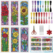 Set di 6 aghi, fiori, punto croce, finestra a fiori retro, punto croce artigianale, lavoro di ricamo per hobby, cartellino per lettori con manuale per appassionati di libri e principianti