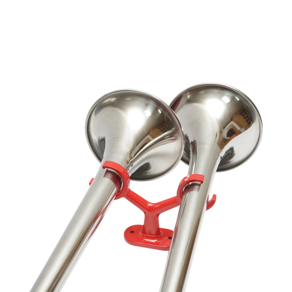 Clacson a 2 trombe rosso 12V/24V per compressore d’aria.