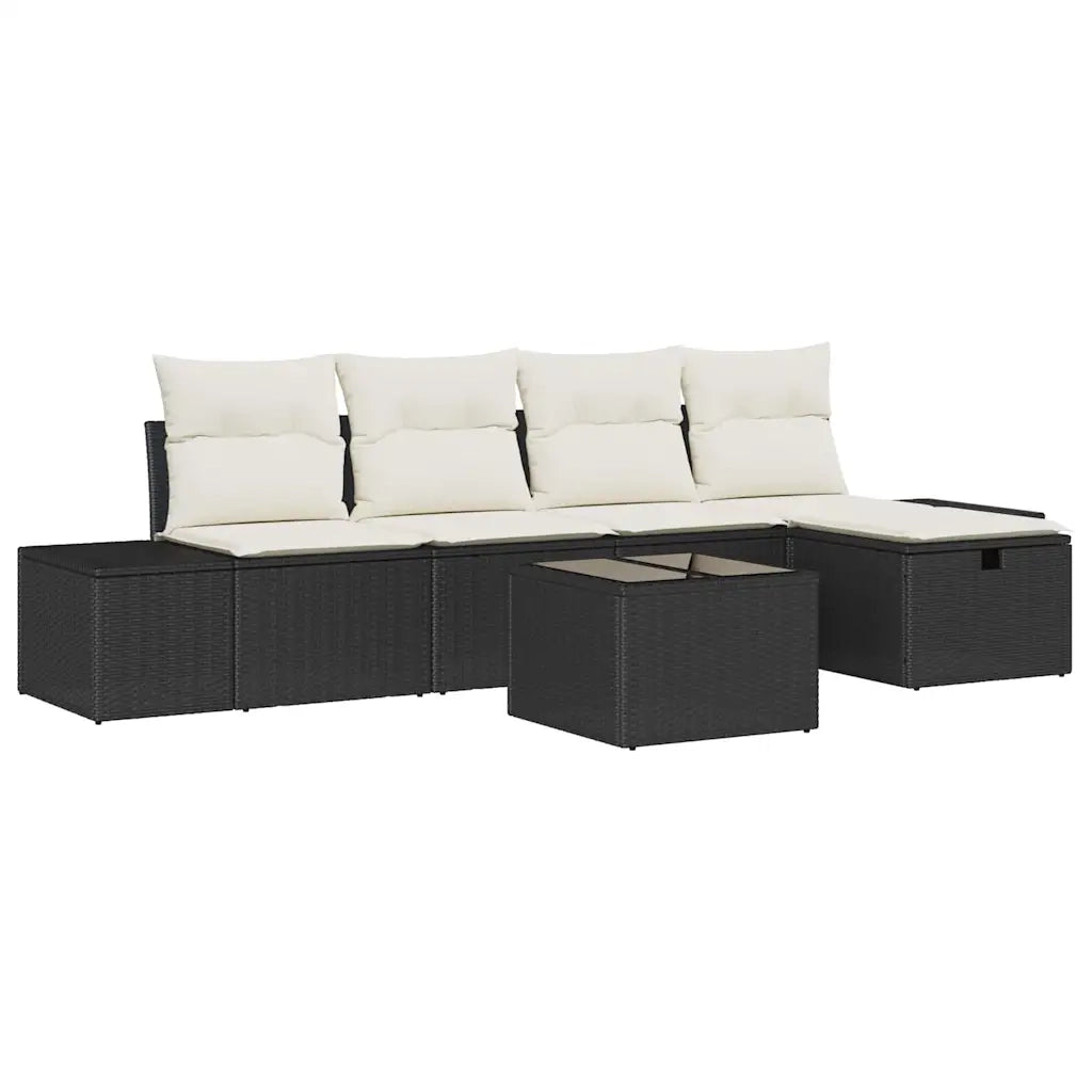 Set Divano da Giardino con cuscino 6 pcs Nero polyrattan 3359366