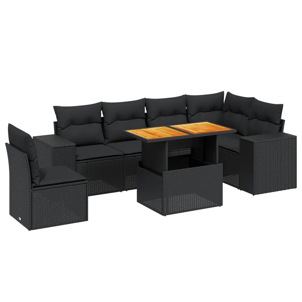 Set Divani da Giardino con Cuscini 7pz Nero Polyrattan