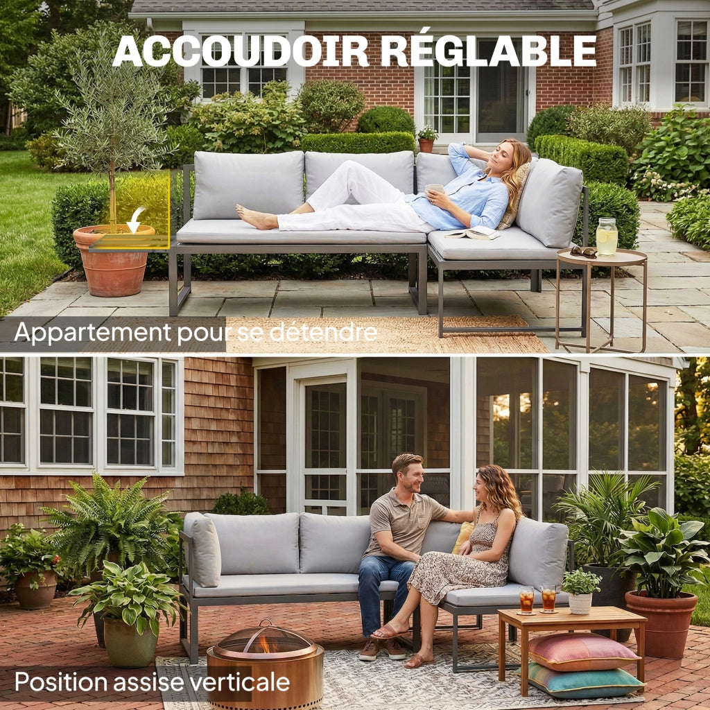Set Divano Modulare 3 Pezzi 4 Posti ¨C Xylo ¨C Polyrattan Grigio con Cuscini 16cm