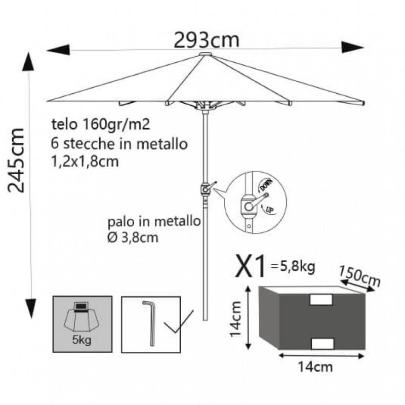 OMBRELLONE POLY ECO Ø 3 BIANCO