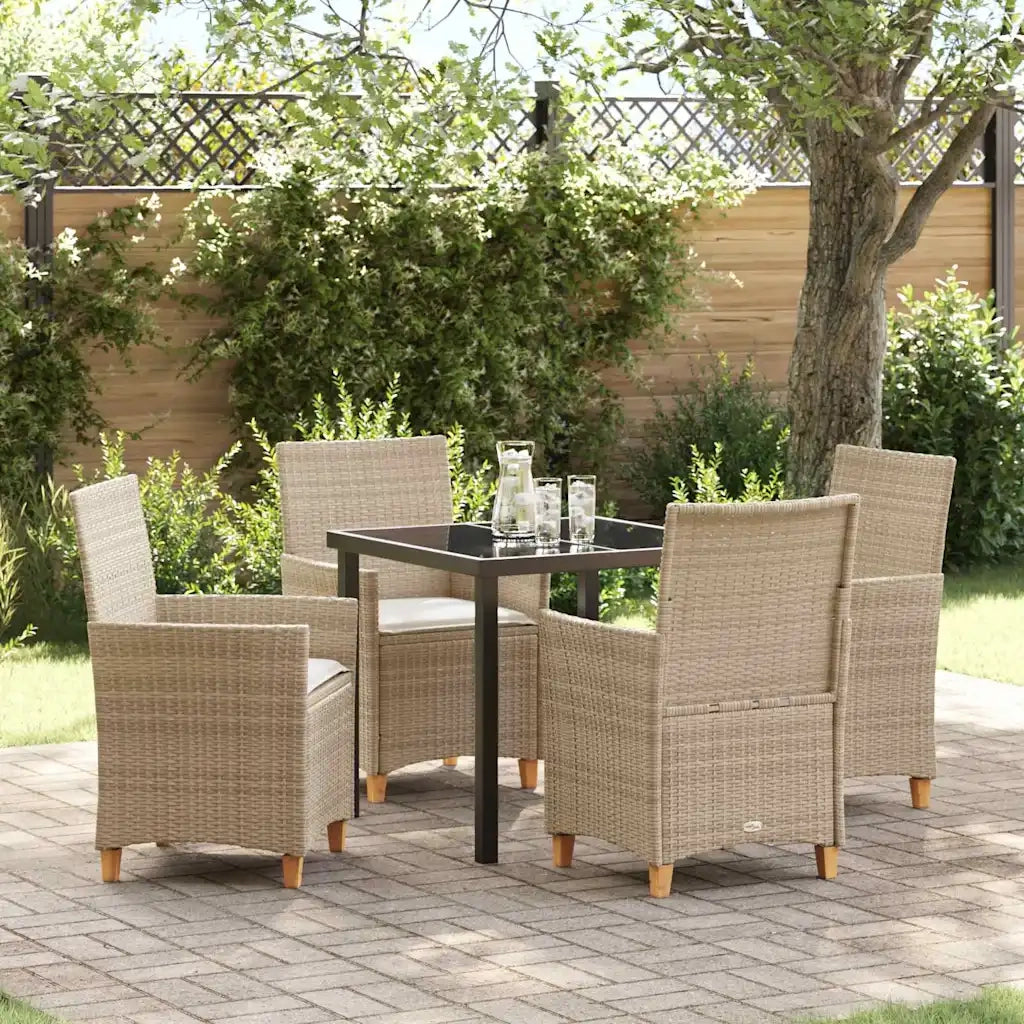 Set da Pranzo per Giardino 5 pcs Beige polyrattan