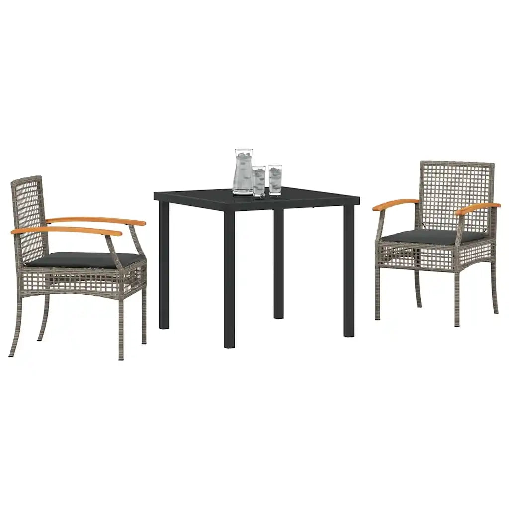 Set da Pranzo per Giardino 3 pcs Grigio polyrattan