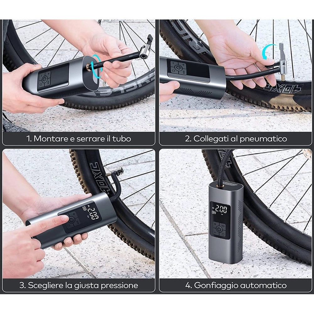 Trade Shop - Mini Compressore Ad Aria Portatile Gonfiatore Ricaricabile Display Led Auto -