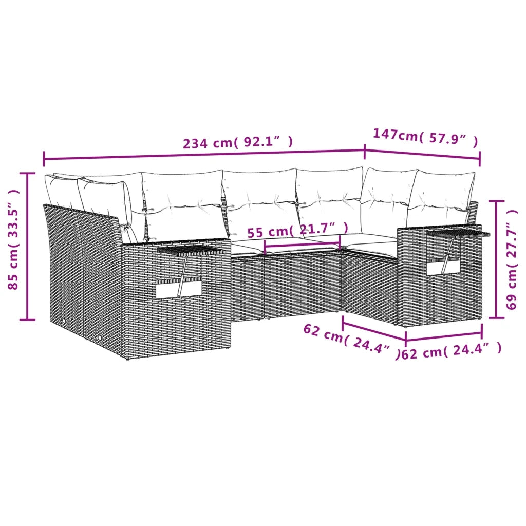 Set Divano da Giardino 6 pz con Cuscini Grigio in Polyrattan