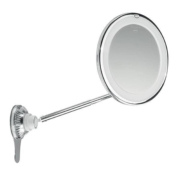 Macom 229 Sensation Specchio Cosmetico Ingrandente 10x Asta Telescopica Doppio Snodo 24 LED Ventosa colore Cromo