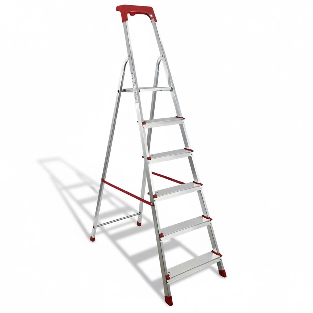 Scala Domestica in Alluminio Martina Leggera Portatile Scaletto Vaschetta Portaoggetti Pieghevole Robusta Salv 6 gradini
