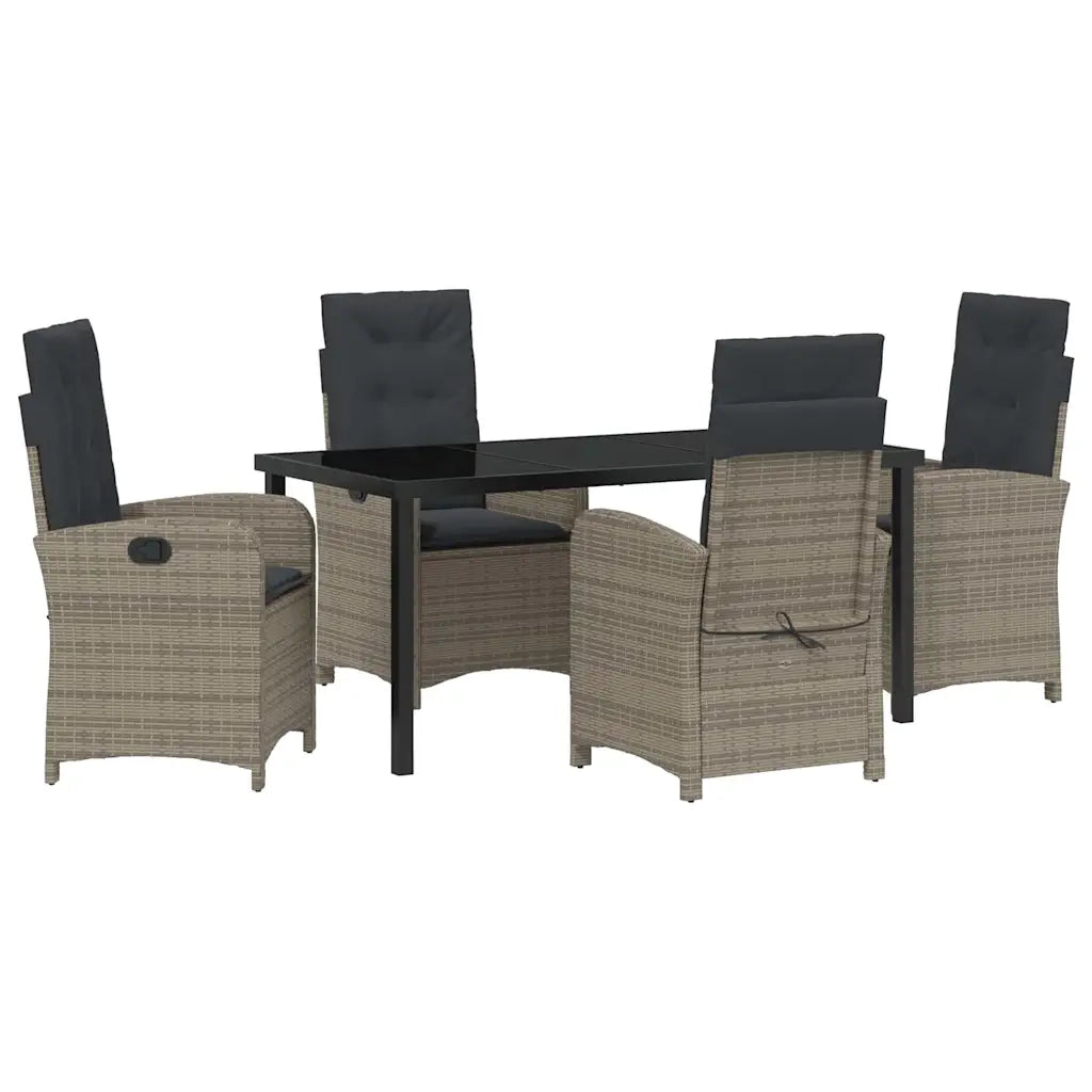 Set da Pranzo per Giardino con cuscino 5 pcs Grigio polyrattan