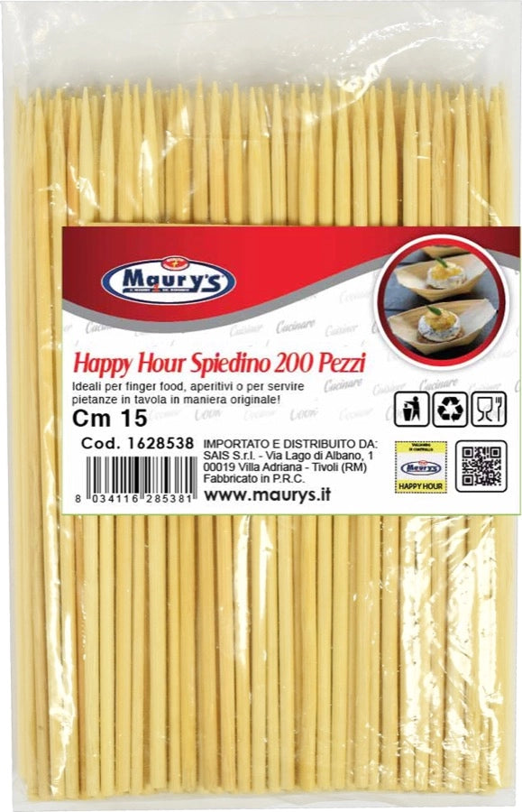 MAURY'S HAPPY HOUR SPIEDINO 15CM LEGNO 200PZ