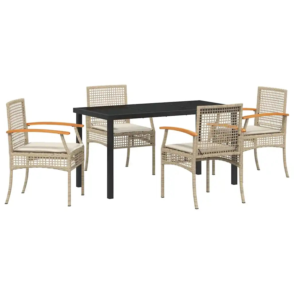 Set da Pranzo per Giardino 5 pcs Beige polyrattan