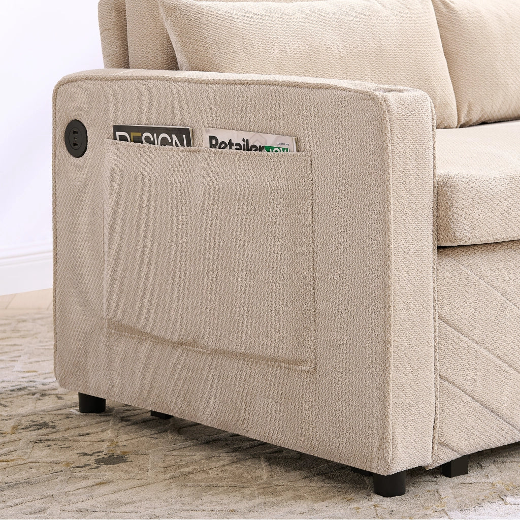 Divano Letto 2 Posti con USB ¨C Xylo ¨C Beige, Trasformabile