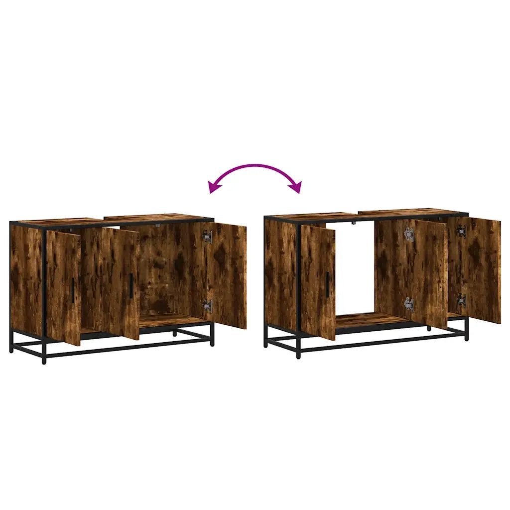 Mobile Lavabo | Armadio Lavabo Bagno Rovere Fumo 90x33x60 cm Legno Multistrato