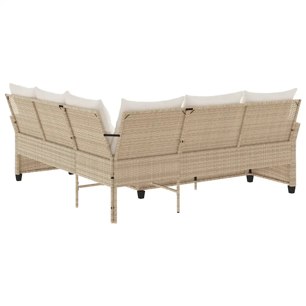 Divano a Forma di L con Cuscini in Polyrattan Beige