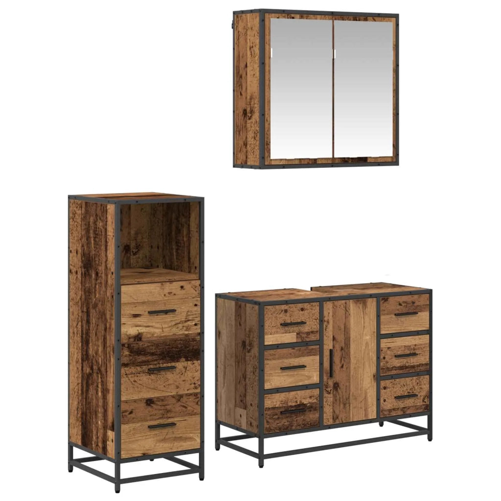 Set di mobili per il bagno con cassetto 3 pcs Legno vecchio 3402536
