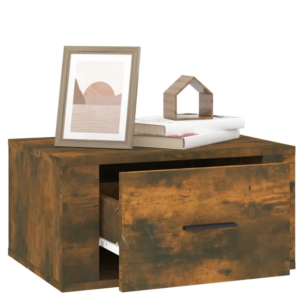 Set di 2 Comodini | Armadio da Notte | Mobiletto da notte a Muro Rovere Fumo 50x36x25 cm