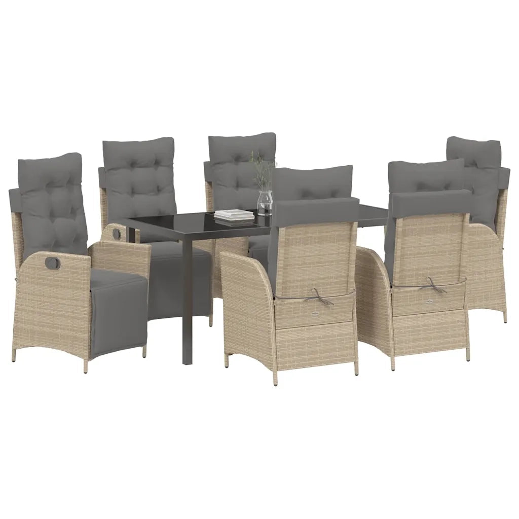 Set da Pranzo per Giardino con cuscino 7 pcs Beige polyrattan