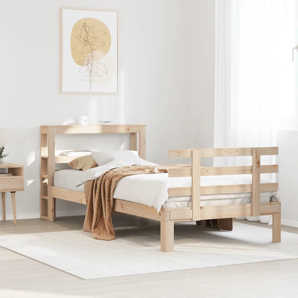 Letto singolo | Letto per adulti | Giroletto con Testiera 75x190 cm in Legno Massello di Pino