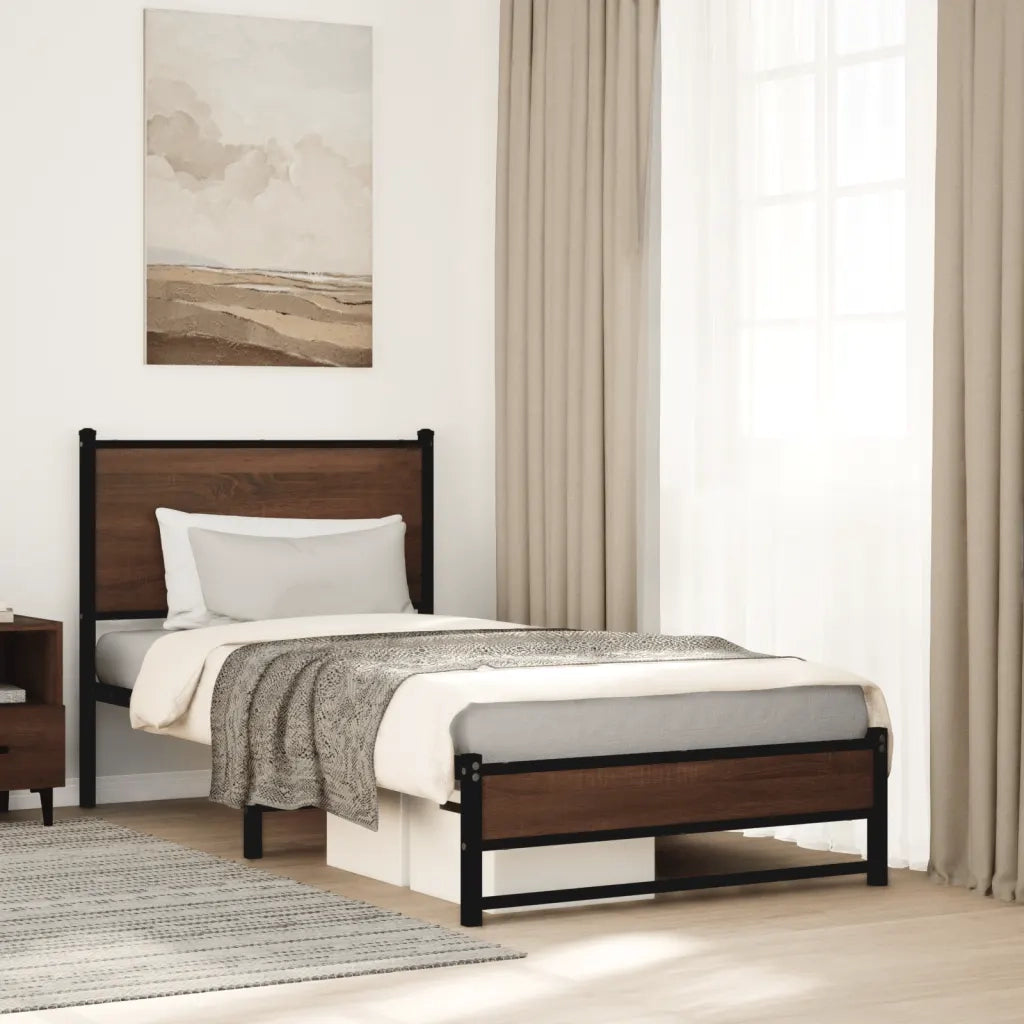 Letto singolo | Letto per adulti | Giroletto senza Materasso in Metallo Rovere Marrone 90x200 cm