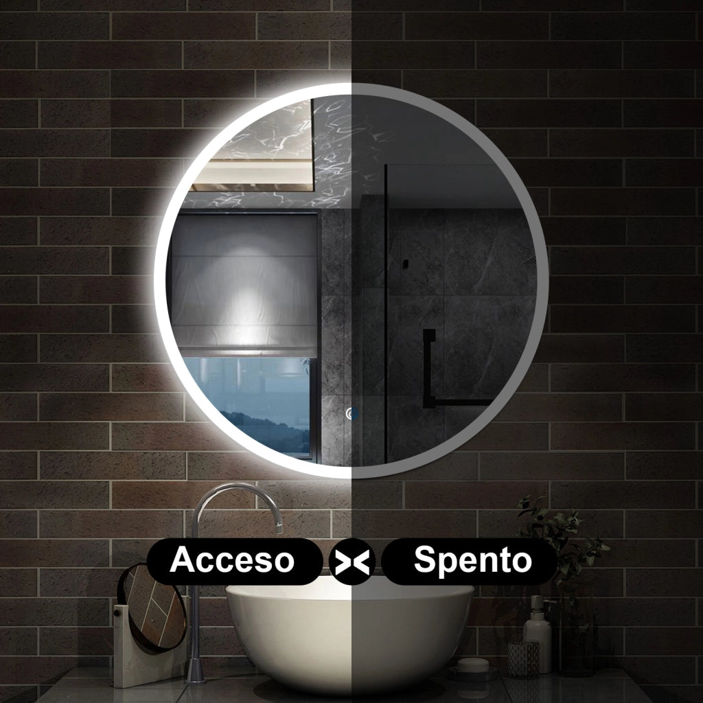specchio 90 cm rotondo con luce led antiappannamento e touch