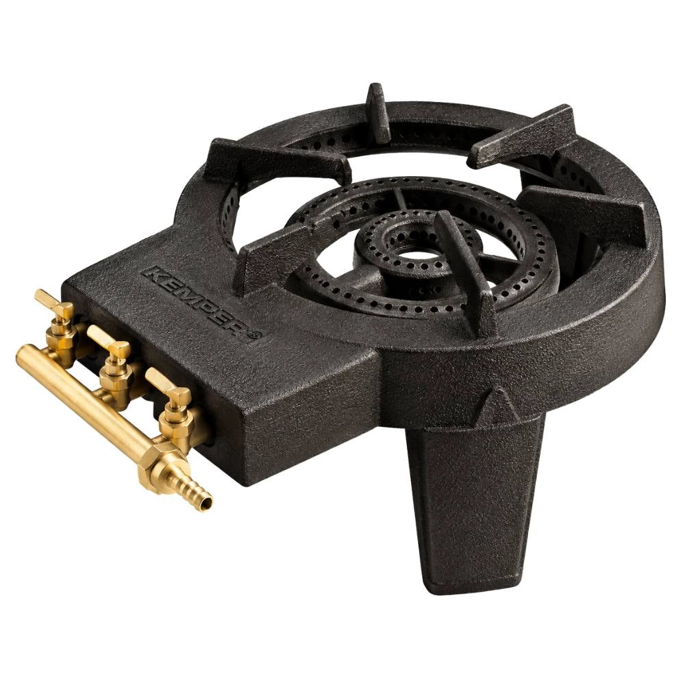 Fornellone ghisa doppio bruciatore 8,6 kw butano/propano 30 mbar valvola ottone con 3 rubinetti poggiapentola integrato