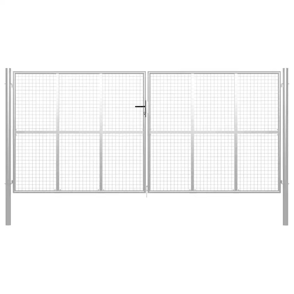 Cancello da Giardino in Acciaio Zincato 400x200 cm Argento 144303