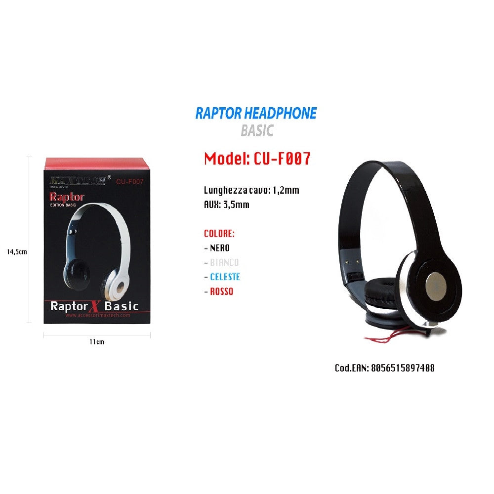 Trade Shop - Cuffie Portatili 3,5mm Pc Computer Mac Notebook Mp3 Music Maxtech Edition Basic Cu-f007 -