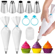 Set di Spray per 2 con 5 Bocchette di Spray Grandi - Sacchetto di Spray in Cotone 40 cm - Sacchetto di Spray Riciclabile con Bocchette di Spray con Bocchette di Spray in Acciaio Inox - Duraturo - Strumenti di Assistenza Professionale per Cucina