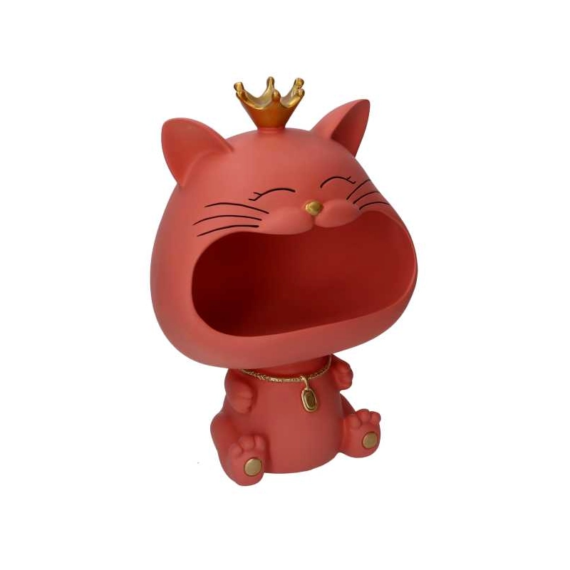 Gatto resina svuotatasche rosa cm12x18h25